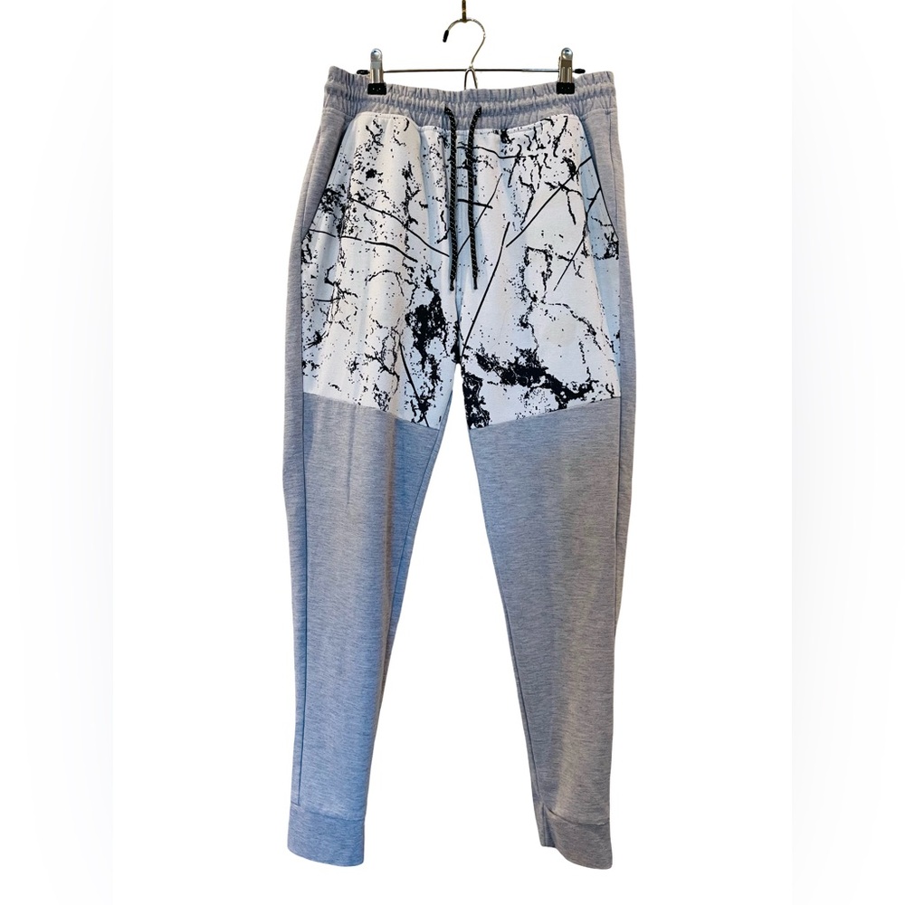WT02 Men's Gray Paint Splatter Jogger Sweatpants Pants with Pockets Size: Large